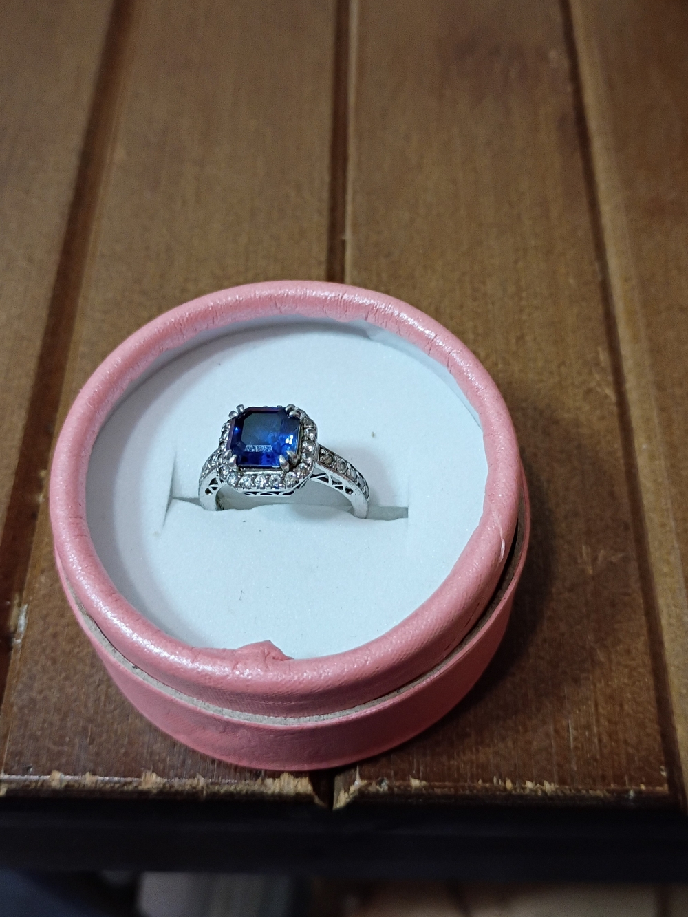 Blue Sapphire Halo Cocktail Ring  Silver 925 - Women's Jewelry